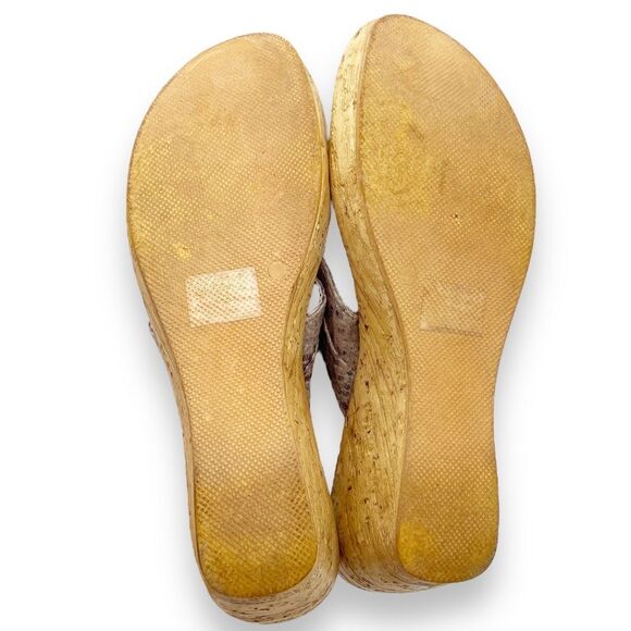 Lorenzo Chelini Taupe Faux Snakeskin Cork Wedge Sandal Thong Flip Flop Size 10 - Picture 14 of 16